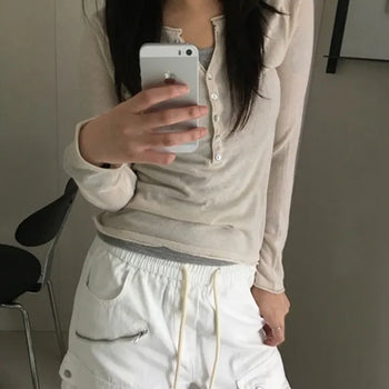 *Delicate Fit* Gigi Button Deep V-neck Knit