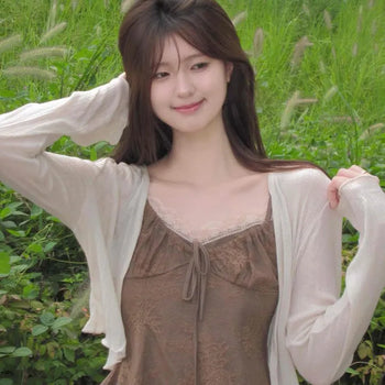 Tencel Ribbed V-Neck Open Crop Cardigan