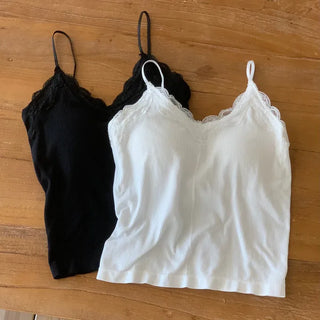 Isigny Lace Ribbed Sleeveless Strappy Top