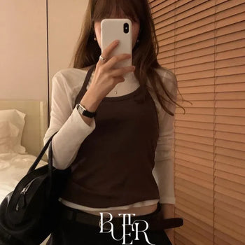 Log halter tank top, sleeveless layered strap sleeveless camisole