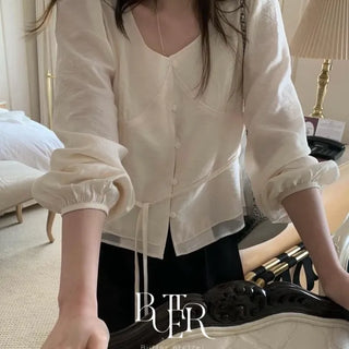 Lumi Shirred Strap Blouse, Strappy Long Sleeves, Shirred Detail, Feminine Loose Fit, 3 Colors