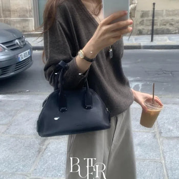 Ain V Holgarment Knit, V-neck Loose Fit Wholegarment Women's Daily Oversized Fit