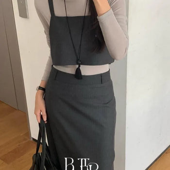 Maren Bustier, Crop Square Neck Wool Blend Layered Sleeveless