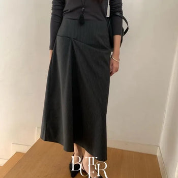 Penny Pin Skirt, Pinstripe Pintuck Shirring Long Skirt