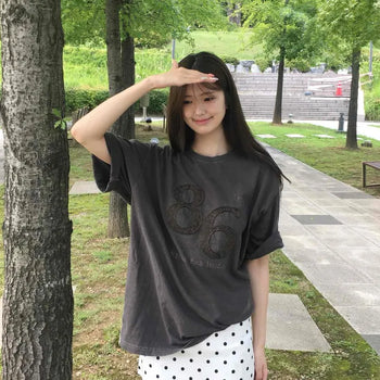 Pigment High-Density Cotton Embroidered Logo Round Neck Oversized Short Sleeve T-shirt