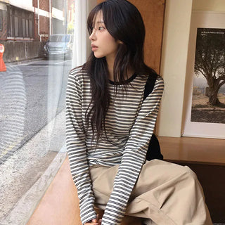 Matte Color Block Striped Round Neck T-shirt