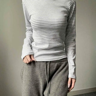 Striped Round Neck Slim Fit Cotton Long Sleeve T-shirt