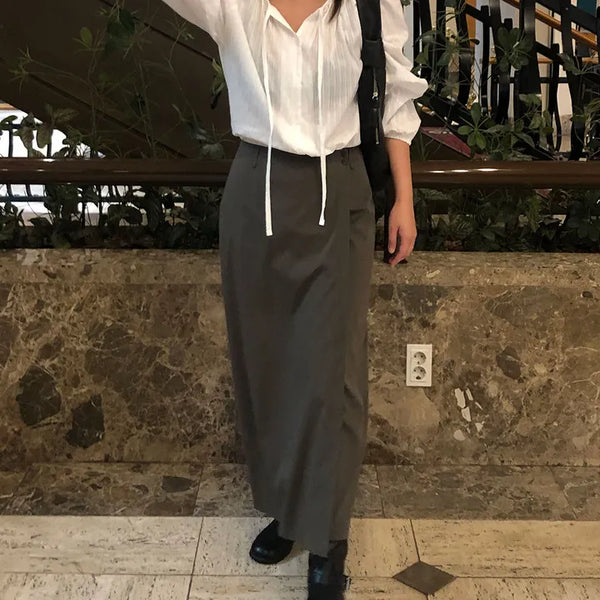 Tear Button A-line Long Skirt for Wedding Guest Look & Work Look