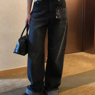 Track wide black long denim