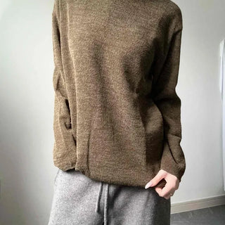 Round Neck Loose Fit Cotton Pocket Slit Knit