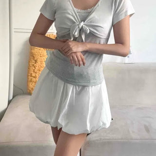 Pumpkin Flare Pleated Cotton Back Elastic Lined Shorts Low-Rise Mini Skirt