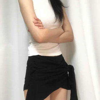 Cotton Double-Strap Elastic Skirt Shorts Slim Mid-Rise Shorts