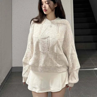Angora Scallop Balloon Round Neck Long Sleeve Knit