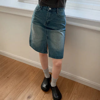 View Midi Slit Denim Skirt