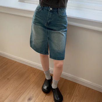 View Midi Slit Denim Skirt
