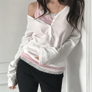 Vior Henley Neck Cotton Raglan Long Sleeve T-shirt