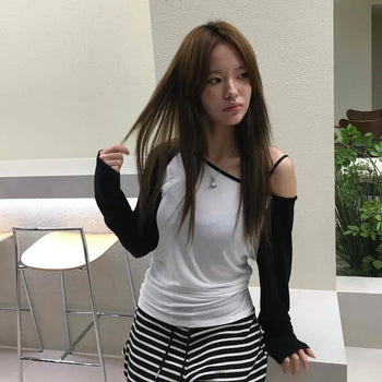 Striped Folding Elastic A-Line Shorts