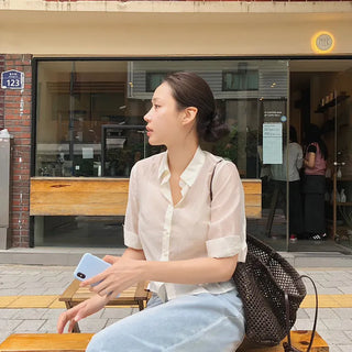 Sheer 3/4 Sleeve Blouse