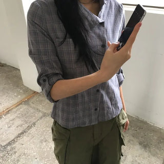 Diagonal Check Roll-up Shirt