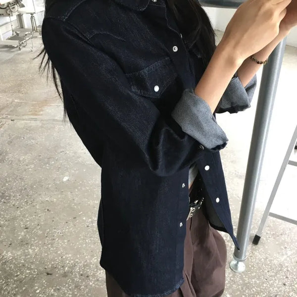 Non-faded Western Denim Shirt
