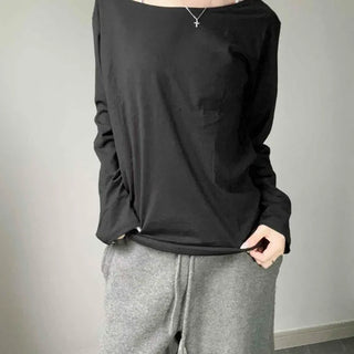 Boat Neck Oversized Cotton Inner Long Sleeve T-shirt