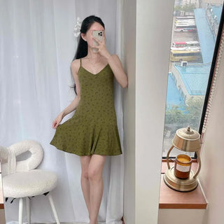 Small Floral V-Neck Slim Fit Flare Sleeveless Mini Dress
