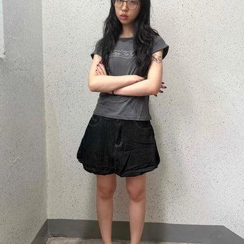 High-waisted Stitched A-Line Cotton Skort Denim Mini Skirt