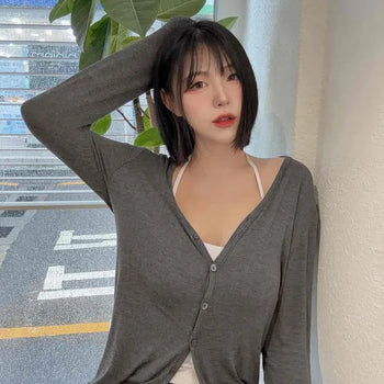 Tencel Rib V-Neck Loose Fit Cardigan