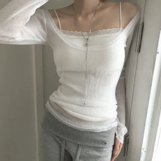 Cab See-through Deep V-Neck Knit