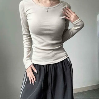 Ribbed Round Neck Slim Fit Long Sleeve T-shirt
