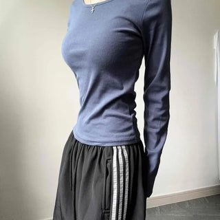 Stretchy Spandex Delicate Fit Slim Fit Round Neck Long Sleeve T-shirt