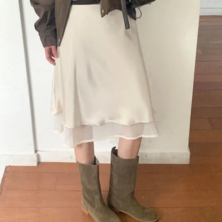 Layered Satin Midi Skirt
