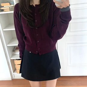 Round Neck Wool Knit Cardigan