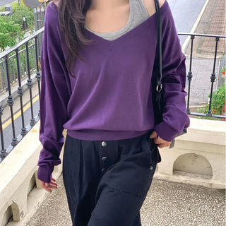 Layered Deep V-Neck Knit