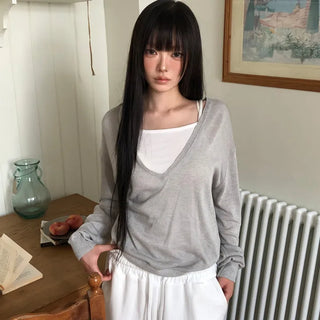 Lemon Deep V-Neck Long Sleeve Knit
