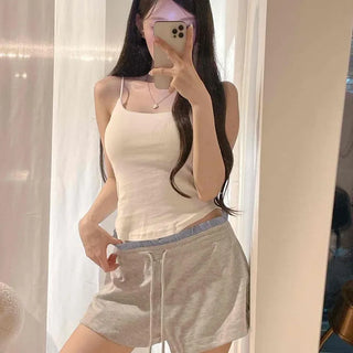 *Cinched Waist & Hem* Lovely Slim Semi-Crop Strap Top