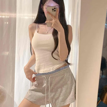 *Cinched Waist & Hem* Lovely Slim Semi-Crop Strap Top