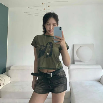 Pocket Studded Vintage Denim Shorts