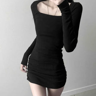 -3kg* Sheath Wide Square Neck Shirred Mini Dress