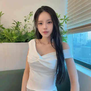 Lace Twist Shirring Slim Fit Semi-Crop Sleeveless