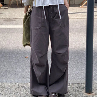 Pigment Washed Back Pocket Balloon Pants  Wide Elastic Waist Pants