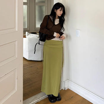 Icon String Folding H-Line Maxi Skirt