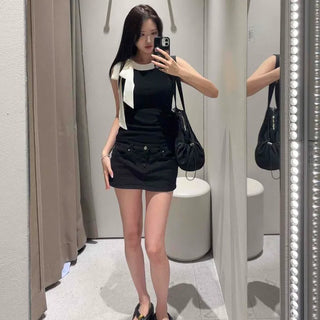 Studded Undershorts Low-Rise H-Line Denim Skorts Mini Skirt