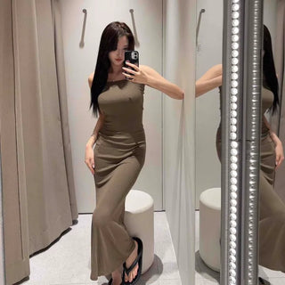 Square Neck Sleeveless Stretch Mermaid Long Dress