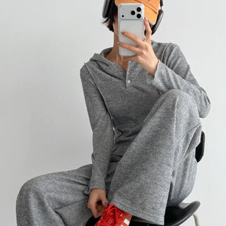 Mellow Button Ribbed Hoodie Setup