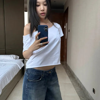 natural one-shoulder top