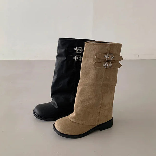 ◈Calf Cover◈Plus Size◈Warmer Wide Boots Suede Slouch Vintage Buckle Strap Long Boots Recommended for Curvy Figures Autumn/Winter Shoes