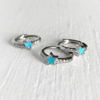 Pair Sale Blue Star Cubic One-Touch Ring Piercing Star Earlobe Helix