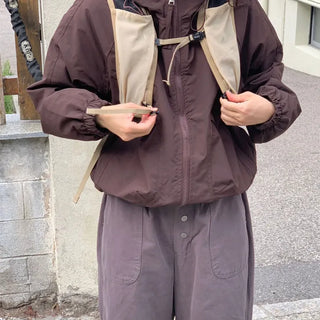 High-Neck Hooded Zip-Up Windbreaker Jumper
