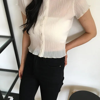 High Pleated Short Sleeve Cardigan